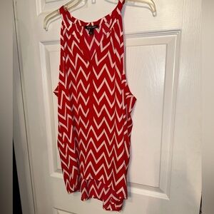 Roz & Ali Women’s L Red/White Chevron Polyester Sheer Sleeveless V-neck Tank Top